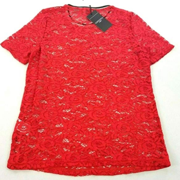 NWT Red Lace Blouse w/Striped Black & White Collar - Picture 2 of 8